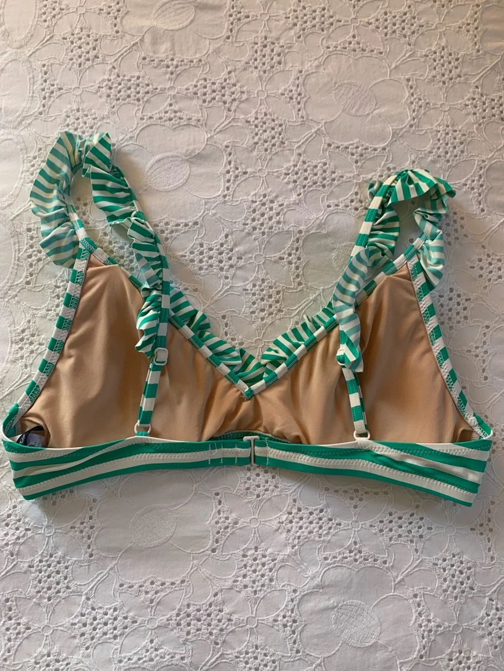 •J. Crew Green and White Striped Ruffle Bikini Set• - Picture 3 of 4